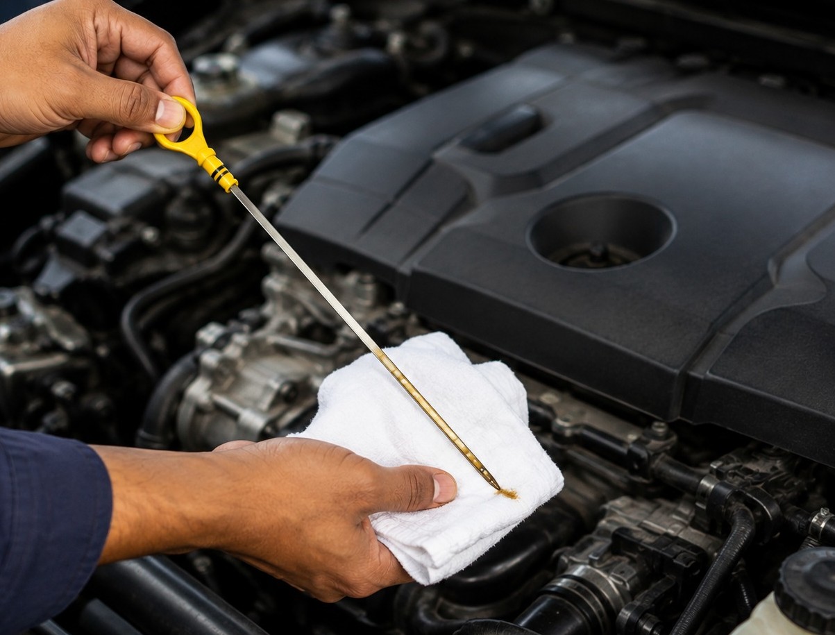checking car fluids engine oil dipstick