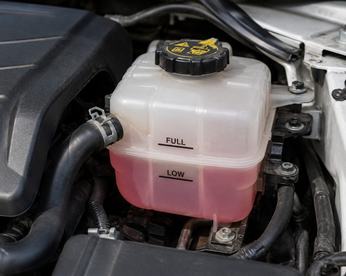 inspecting car fluids coolant reservoir