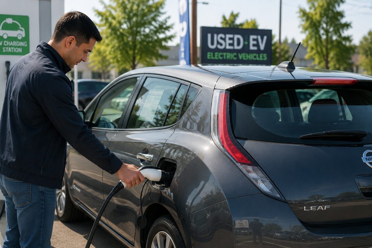 charging a second hand electric car at a public station