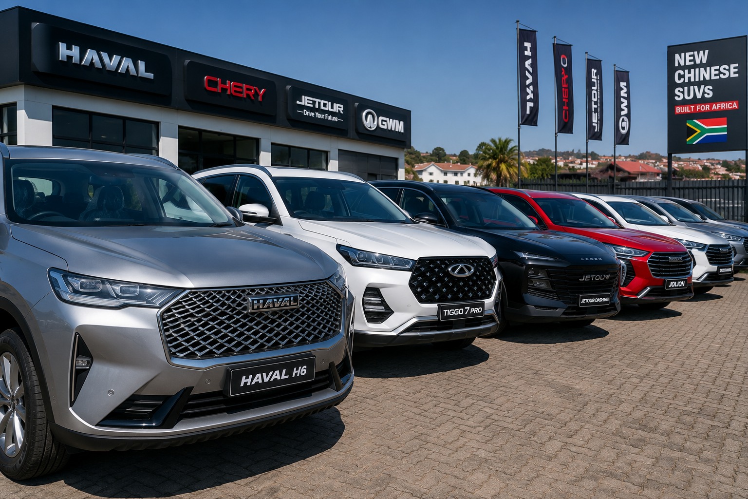 Chinese cars in South Africa on a dealership forecourt