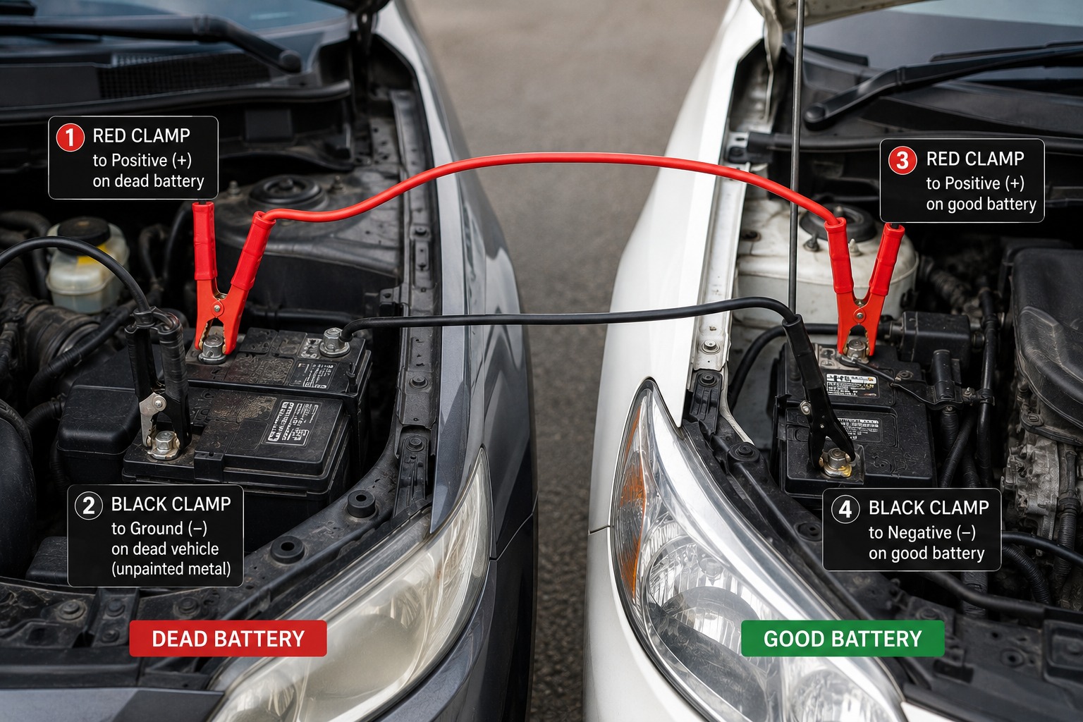 jump start car jumper cables connected